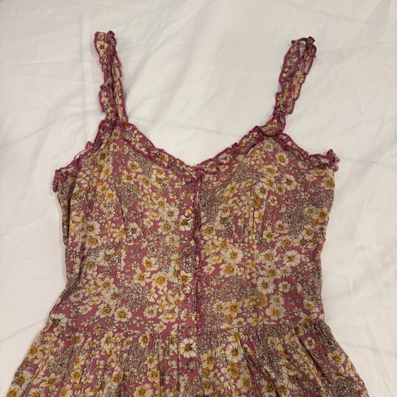 Patrons of Peace Floral Maxi Dress Small Pink Yellow Boho Smocked Tiered Button - Picture 11 of 13